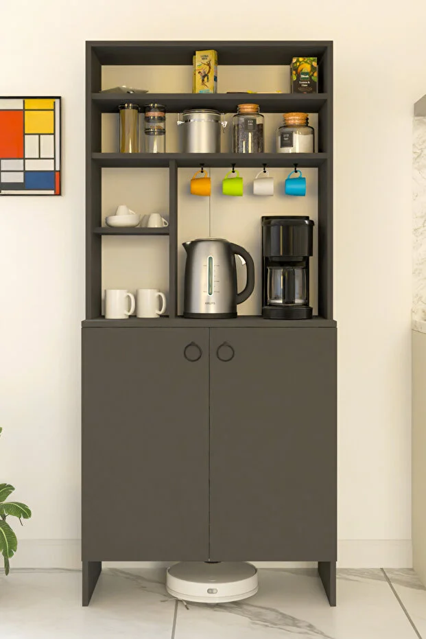 Kahve Köşesi İki Kapaklı Çok Amaçlı Dolap Mutfak Dolabı Erzak Dolabı Kiler Dolabı